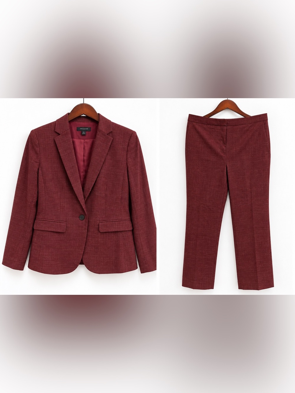 Ann Taylor Burgundy Textured Pantsuit – Blazer 10P / Pants 12 – Worn Once